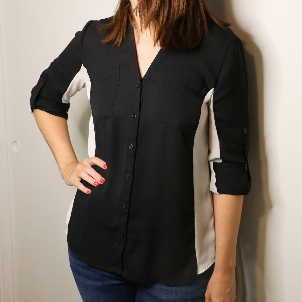 Express Portofino Black and White Blouse